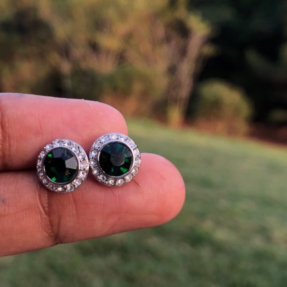 Authentic Swarovski angelic emerald rhodium plated earrings - Picture 7 of 11